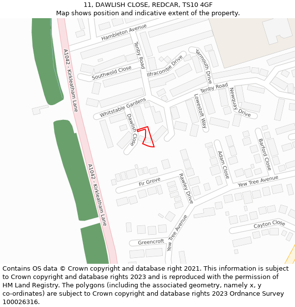 11, DAWLISH CLOSE, REDCAR, TS10 4GF: Location map and indicative extent of plot