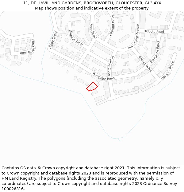 11, DE HAVILLAND GARDENS, BROCKWORTH, GLOUCESTER, GL3 4YX: Location map and indicative extent of plot