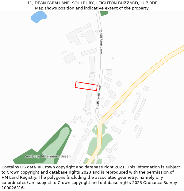 11, DEAN FARM LANE, SOULBURY, LEIGHTON BUZZARD, LU7 0DE: Location map and indicative extent of plot