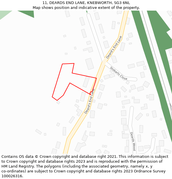 11, DEARDS END LANE, KNEBWORTH, SG3 6NL: Location map and indicative extent of plot