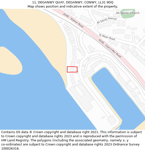 11, DEGANWY QUAY, DEGANWY, CONWY, LL31 9DQ: Location map and indicative extent of plot