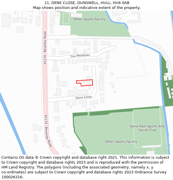 11, DENE CLOSE, DUNSWELL, HULL, HU6 0AB: Location map and indicative extent of plot