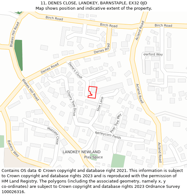 11, DENES CLOSE, LANDKEY, BARNSTAPLE, EX32 0JD: Location map and indicative extent of plot