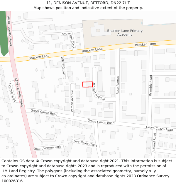 11, DENISON AVENUE, RETFORD, DN22 7HT: Location map and indicative extent of plot