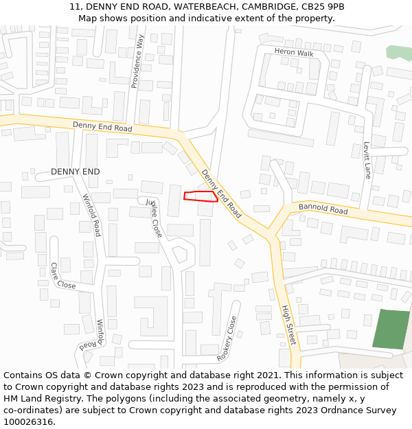 11, DENNY END ROAD, WATERBEACH, CAMBRIDGE, CB25 9PB: Location map and indicative extent of plot