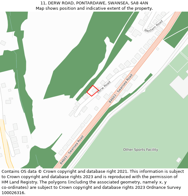 11, DERW ROAD, PONTARDAWE, SWANSEA, SA8 4AN: Location map and indicative extent of plot