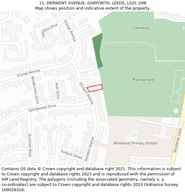 11, DERWENT AVENUE, GARFORTH, LEEDS, LS25 1HN: Location map and indicative extent of plot