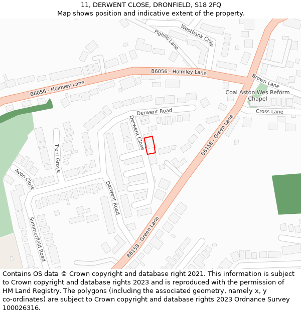11, DERWENT CLOSE, DRONFIELD, S18 2FQ: Location map and indicative extent of plot