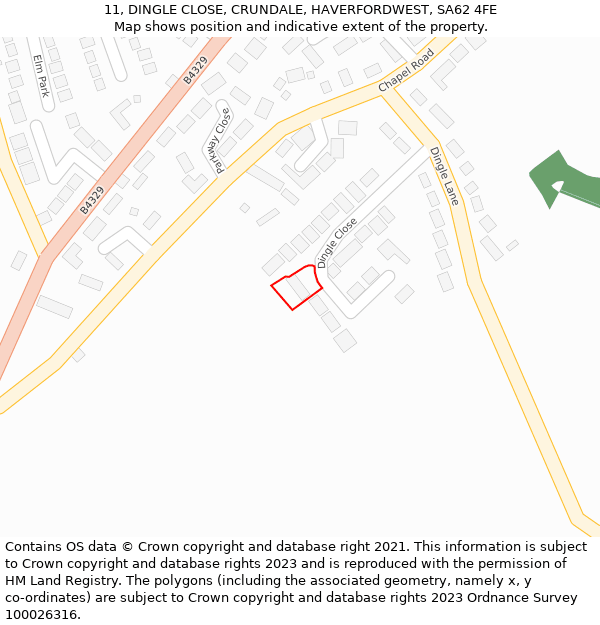 11, DINGLE CLOSE, CRUNDALE, HAVERFORDWEST, SA62 4FE: Location map and indicative extent of plot