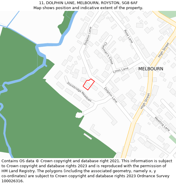 11, DOLPHIN LANE, MELBOURN, ROYSTON, SG8 6AF: Location map and indicative extent of plot