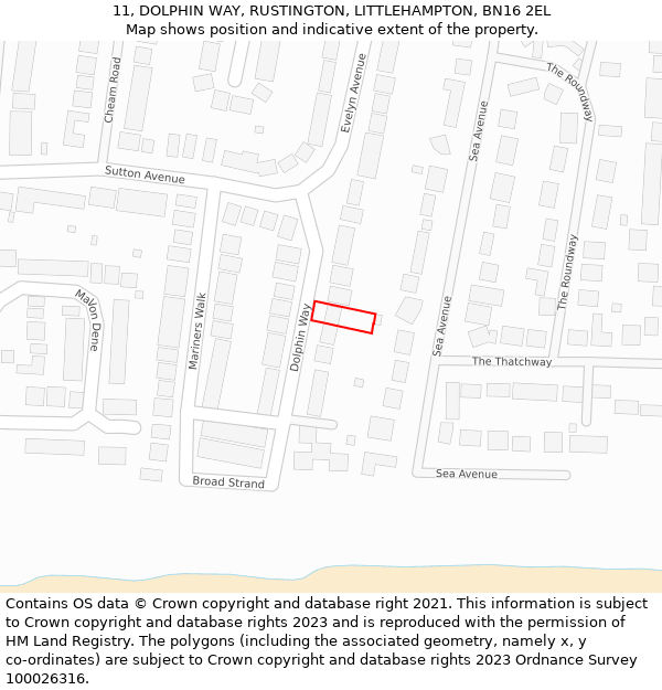 11, DOLPHIN WAY, RUSTINGTON, LITTLEHAMPTON, BN16 2EL: Location map and indicative extent of plot