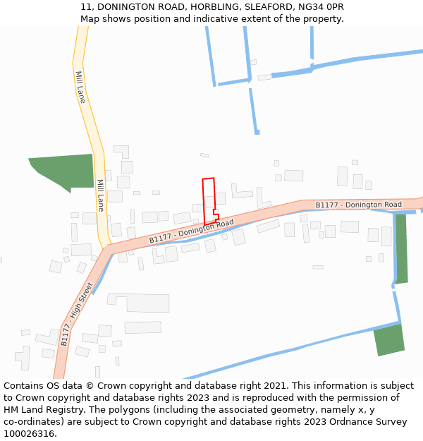 11, DONINGTON ROAD, HORBLING, SLEAFORD, NG34 0PR: Location map and indicative extent of plot