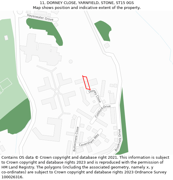 11, DORNEY CLOSE, YARNFIELD, STONE, ST15 0GS: Location map and indicative extent of plot