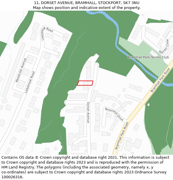 11, DORSET AVENUE, BRAMHALL, STOCKPORT, SK7 3NU: Location map and indicative extent of plot