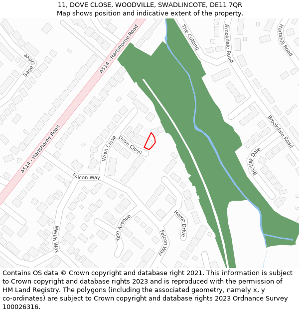 11, DOVE CLOSE, WOODVILLE, SWADLINCOTE, DE11 7QR: Location map and indicative extent of plot