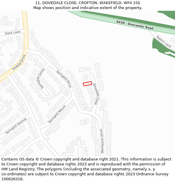 11, DOVEDALE CLOSE, CROFTON, WAKEFIELD, WF4 1SS: Location map and indicative extent of plot