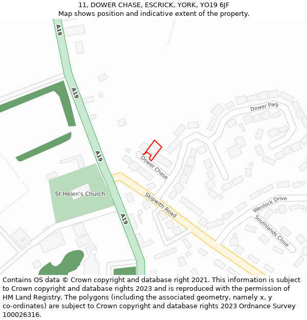 11, DOWER CHASE, ESCRICK, YORK, YO19 6JF: Location map and indicative extent of plot