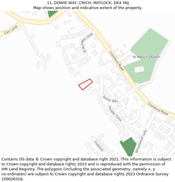 11, DOWIE WAY, CRICH, MATLOCK, DE4 5NJ: Location map and indicative extent of plot