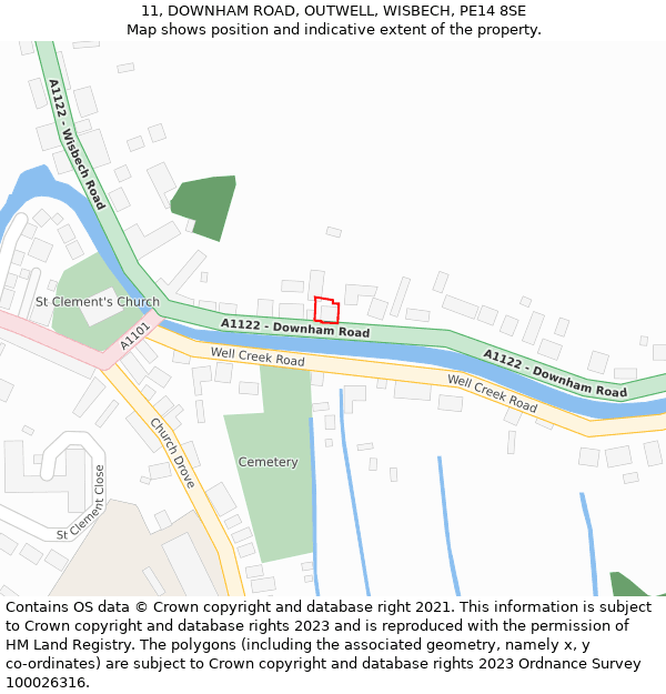 11, DOWNHAM ROAD, OUTWELL, WISBECH, PE14 8SE: Location map and indicative extent of plot