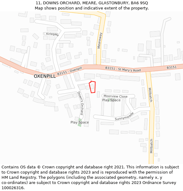 11, DOWNS ORCHARD, MEARE, GLASTONBURY, BA6 9SQ: Location map and indicative extent of plot