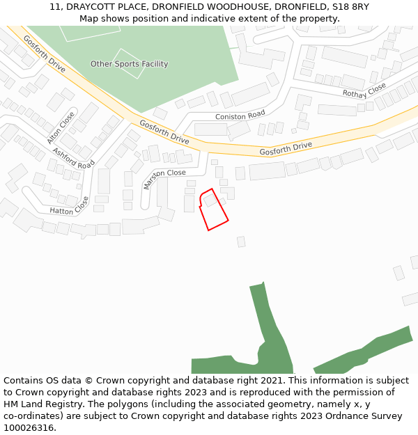 11, DRAYCOTT PLACE, DRONFIELD WOODHOUSE, DRONFIELD, S18 8RY: Location map and indicative extent of plot