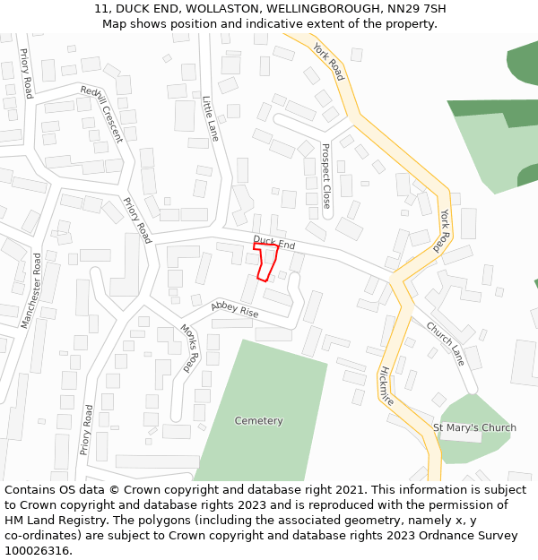 11, DUCK END, WOLLASTON, WELLINGBOROUGH, NN29 7SH: Location map and indicative extent of plot