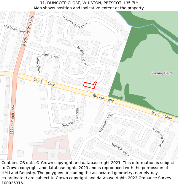 11, DUNCOTE CLOSE, WHISTON, PRESCOT, L35 7LY: Location map and indicative extent of plot