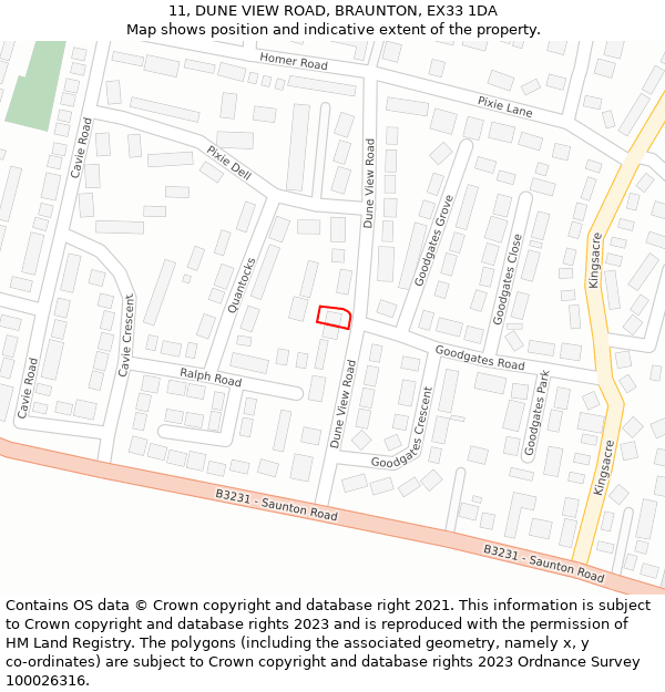 11, DUNE VIEW ROAD, BRAUNTON, EX33 1DA: Location map and indicative extent of plot