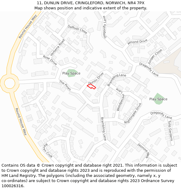 11, DUNLIN DRIVE, CRINGLEFORD, NORWICH, NR4 7PX: Location map and indicative extent of plot