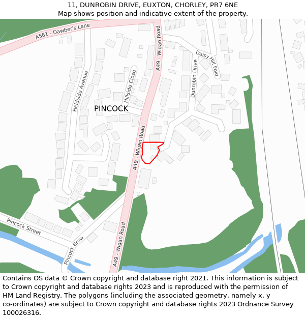 11, DUNROBIN DRIVE, EUXTON, CHORLEY, PR7 6NE: Location map and indicative extent of plot