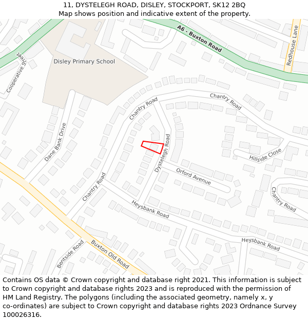 11, DYSTELEGH ROAD, DISLEY, STOCKPORT, SK12 2BQ: Location map and indicative extent of plot