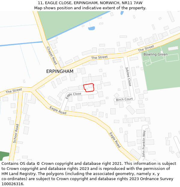 11, EAGLE CLOSE, ERPINGHAM, NORWICH, NR11 7AW: Location map and indicative extent of plot