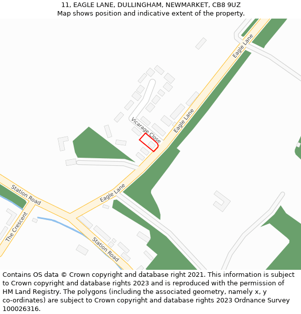 11, EAGLE LANE, DULLINGHAM, NEWMARKET, CB8 9UZ: Location map and indicative extent of plot