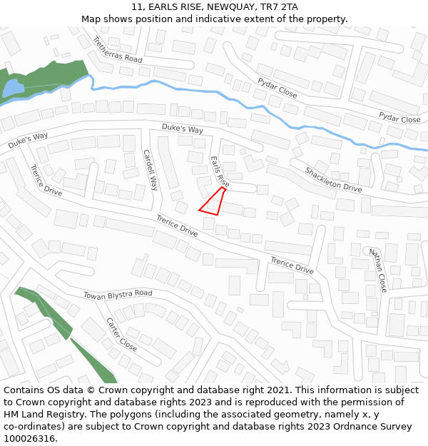 11, EARLS RISE, NEWQUAY, TR7 2TA: Location map and indicative extent of plot