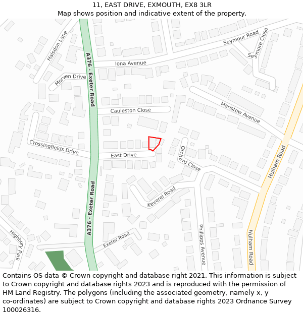 11, EAST DRIVE, EXMOUTH, EX8 3LR: Location map and indicative extent of plot