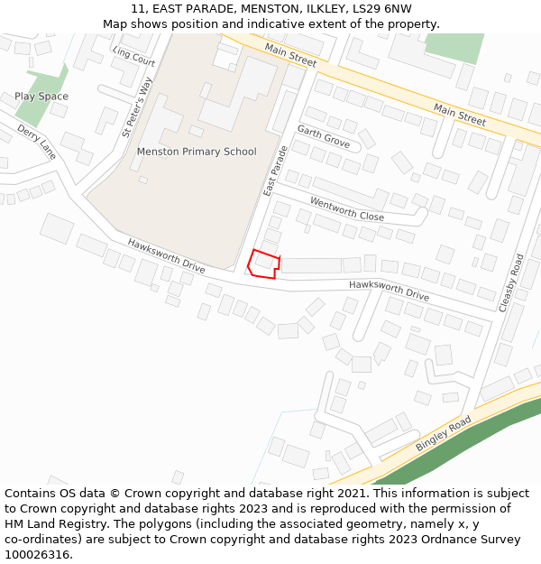 11, EAST PARADE, MENSTON, ILKLEY, LS29 6NW: Location map and indicative extent of plot