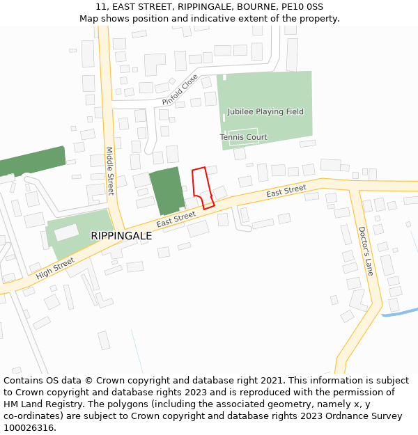 11, EAST STREET, RIPPINGALE, BOURNE, PE10 0SS: Location map and indicative extent of plot