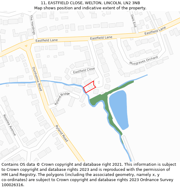 11, EASTFIELD CLOSE, WELTON, LINCOLN, LN2 3NB: Location map and indicative extent of plot