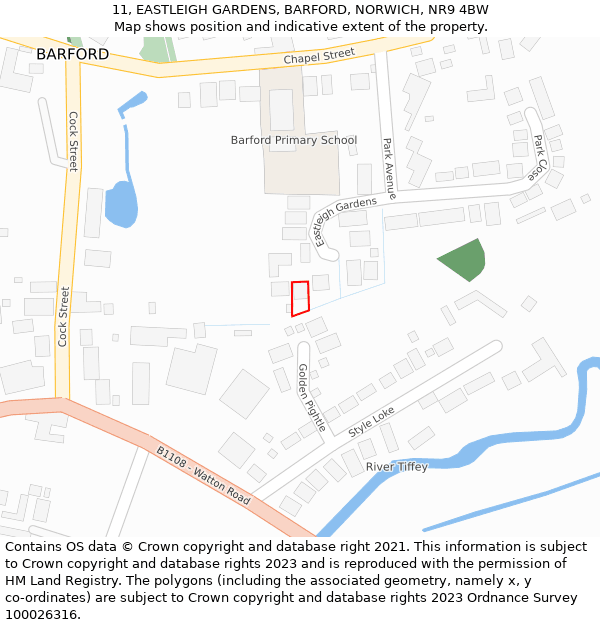 11, EASTLEIGH GARDENS, BARFORD, NORWICH, NR9 4BW: Location map and indicative extent of plot