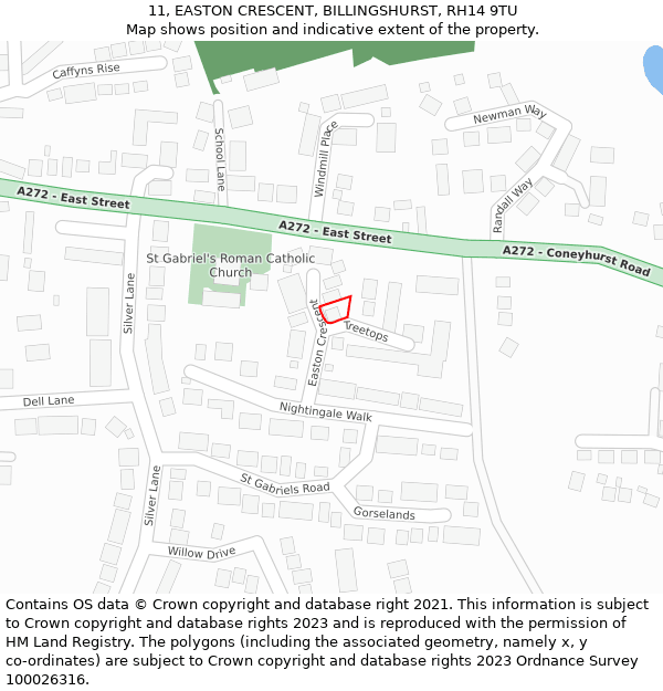 11, EASTON CRESCENT, BILLINGSHURST, RH14 9TU: Location map and indicative extent of plot