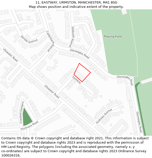 11, EASTWAY, URMSTON, MANCHESTER, M41 8SG: Location map and indicative extent of plot