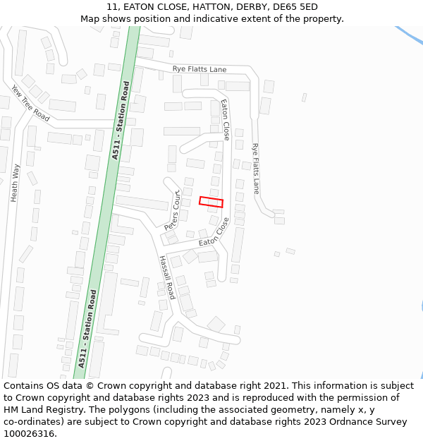 11, EATON CLOSE, HATTON, DERBY, DE65 5ED: Location map and indicative extent of plot