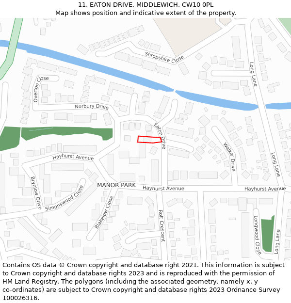 11, EATON DRIVE, MIDDLEWICH, CW10 0PL: Location map and indicative extent of plot