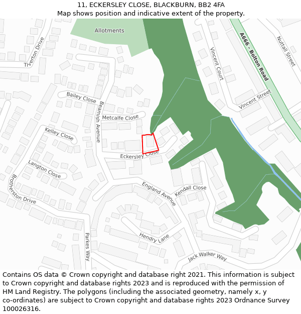 11, ECKERSLEY CLOSE, BLACKBURN, BB2 4FA: Location map and indicative extent of plot