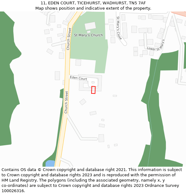 11, EDEN COURT, TICEHURST, WADHURST, TN5 7AF: Location map and indicative extent of plot