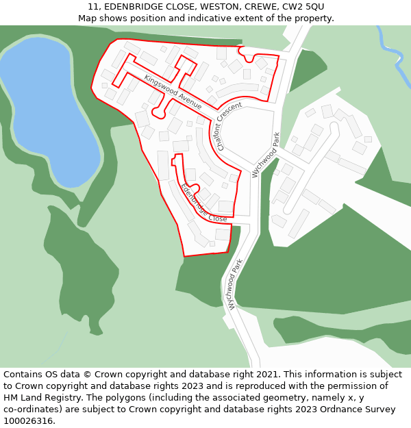 11, EDENBRIDGE CLOSE, WESTON, CREWE, CW2 5QU: Location map and indicative extent of plot