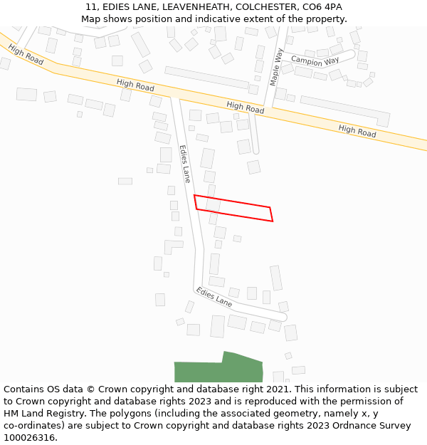 11, EDIES LANE, LEAVENHEATH, COLCHESTER, CO6 4PA: Location map and indicative extent of plot