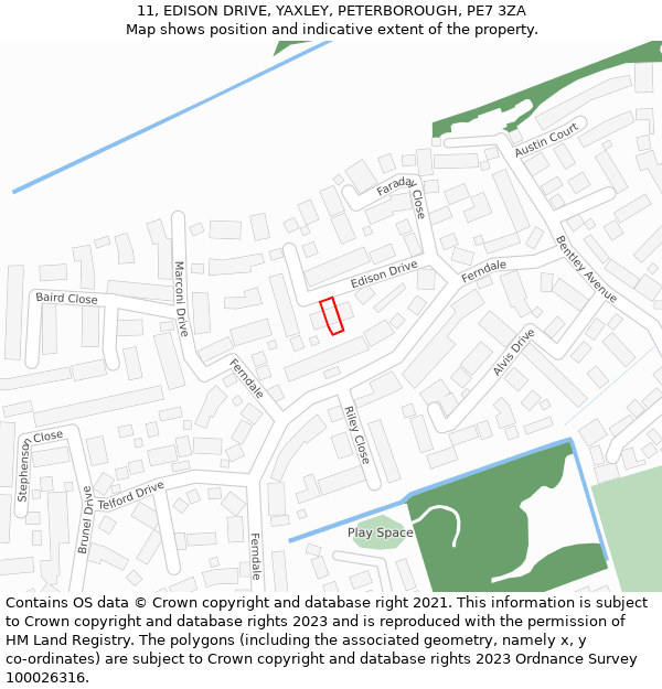 11, EDISON DRIVE, YAXLEY, PETERBOROUGH, PE7 3ZA: Location map and indicative extent of plot