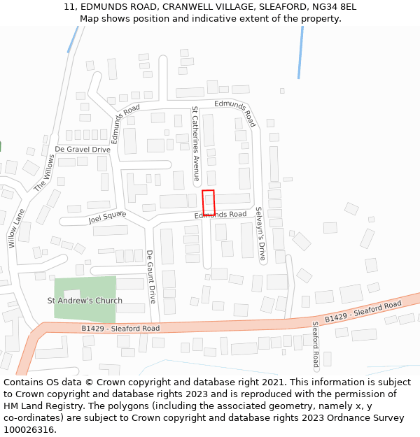 11, EDMUNDS ROAD, CRANWELL VILLAGE, SLEAFORD, NG34 8EL: Location map and indicative extent of plot
