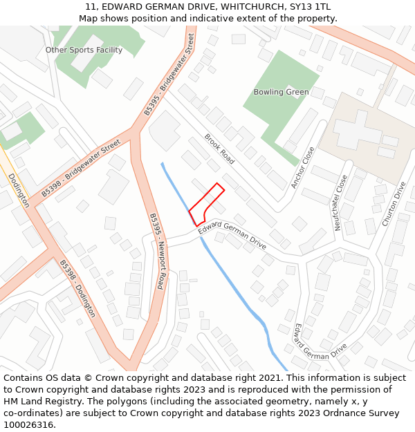 11, EDWARD GERMAN DRIVE, WHITCHURCH, SY13 1TL: Location map and indicative extent of plot